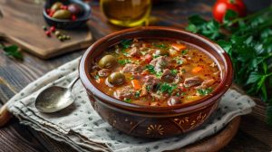 Подавайте солянку гарячою, посипавши свіжою зеленню.