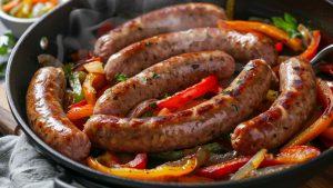 Подавайте сосики з овочами гарячими, прикрасивши зеленню.