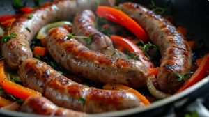 Сосиски з овочами на сковорідці