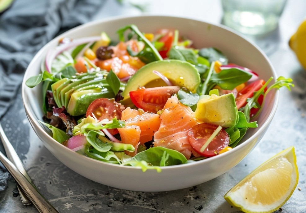 Салат із авокадо та лососем