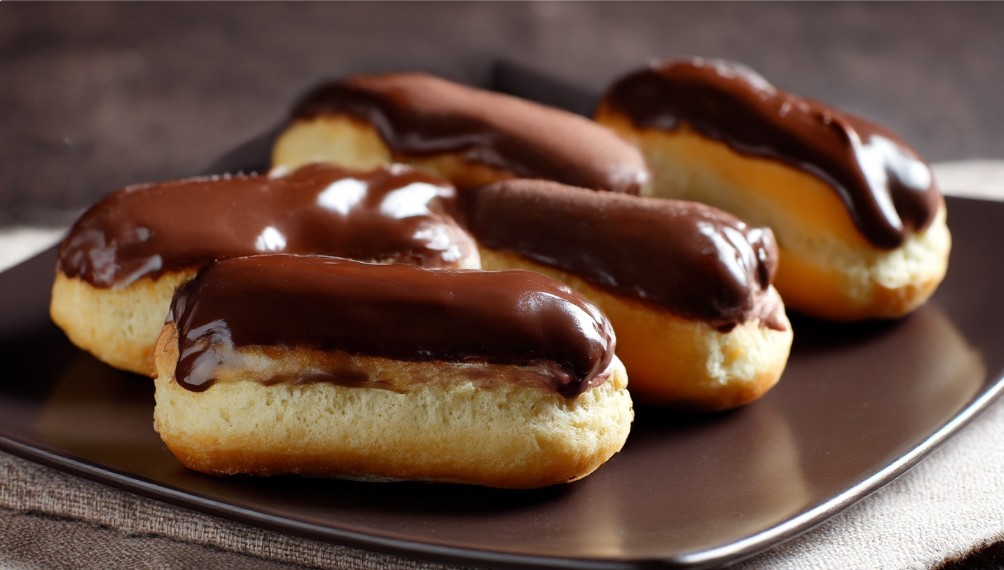 Шоколадні еклери з какао та шоколадною начинкою на тарілці