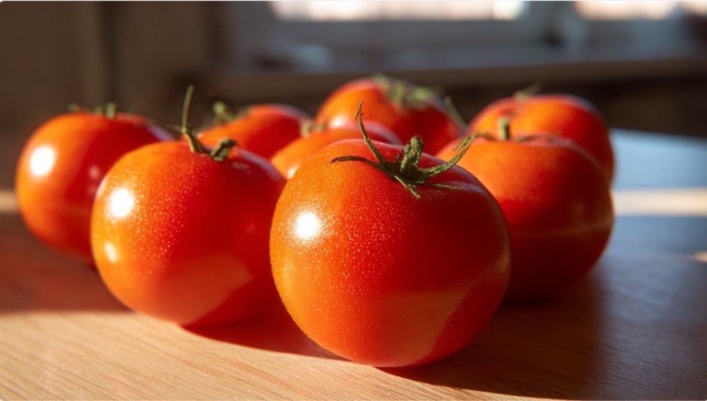Стиглі помідори на кухонному столі без зберігання в холодильнику