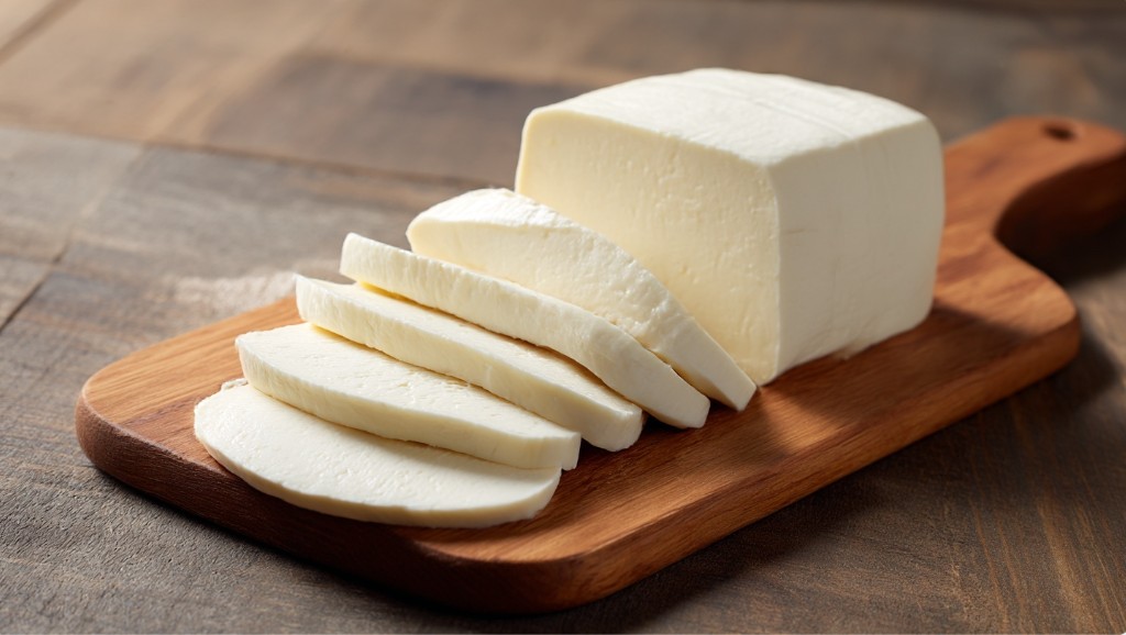Суха моцарела у бруску, нарізана для приготування піци