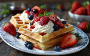 Святкові бельгійські вафлі з кремом маскарпоне