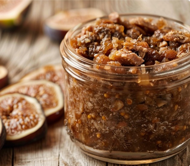 Банка авторської пасти Амосова з інжиром на столі