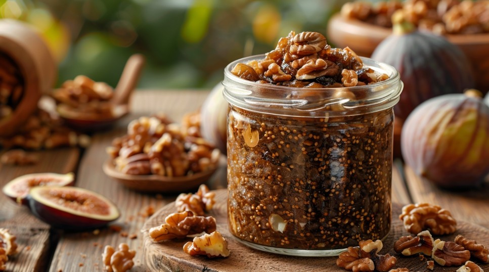 Авторська паста Амосова у скляній банці поруч із інжиром