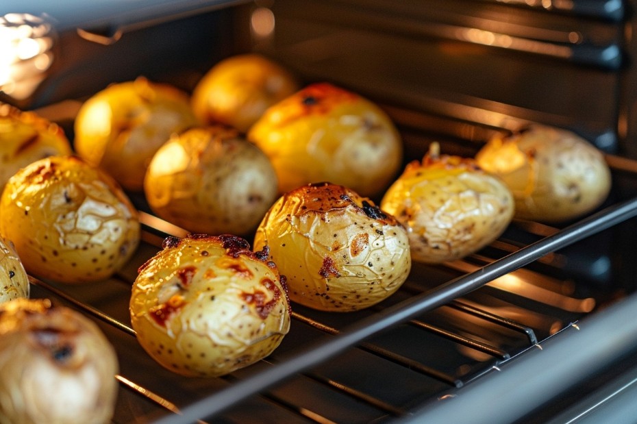 Запечена картопля з нерівномірною скоринкою після газової духовки