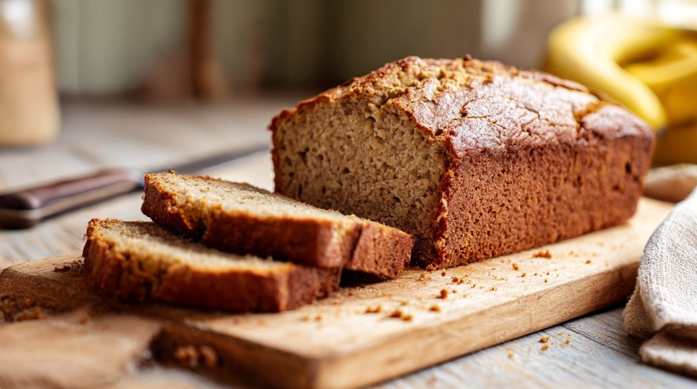 Klasyczny domowy chlebek bananowy pokrojony w plastry