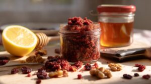 паста амосова в банці текстура сухофруктів і горіхів