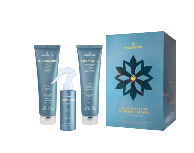 Набір новорічний для ущільнення, розгладження та блиску волосся Medavita GLOSSYNATION Holiday Kit