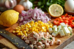 Наріжте червону цибулю дуже дрібним кубиком, додайте