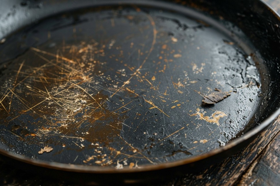 Тонкий млинець прилипає через пошкоджене покриття сковороди