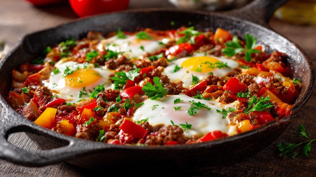 Шакшука з яловичим фаршем по-східному