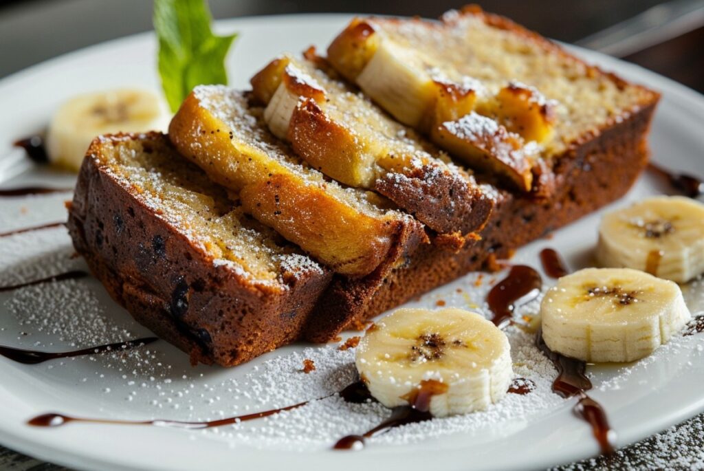 Estetyczne podanie chlebka bananowego w restauracyjnym stylu