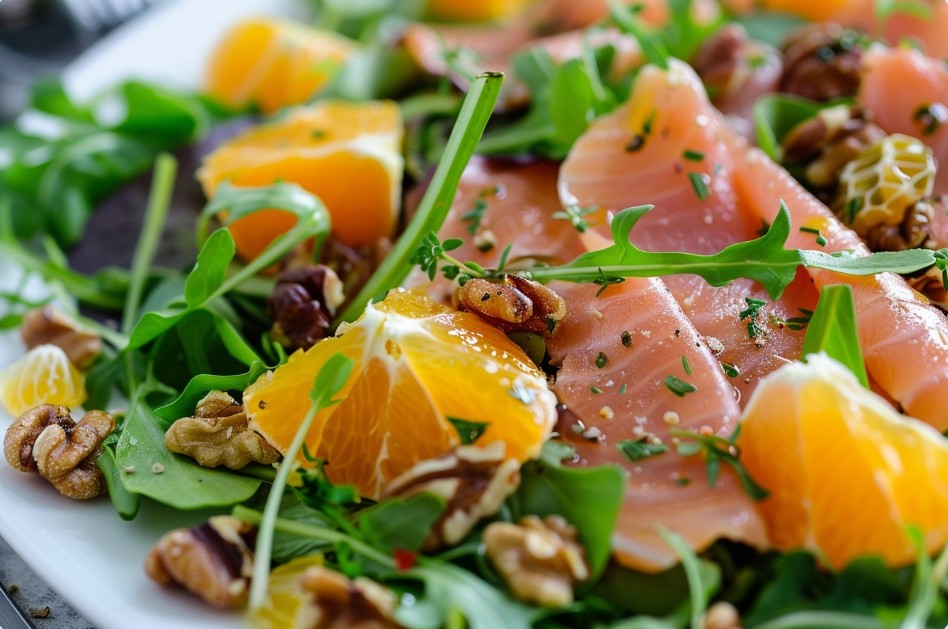 Апетитний салат з лососем і цитрусами