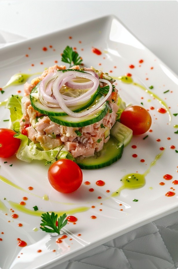 Авторський салат з тунцем і тахіні — ресторанний стиль подачі