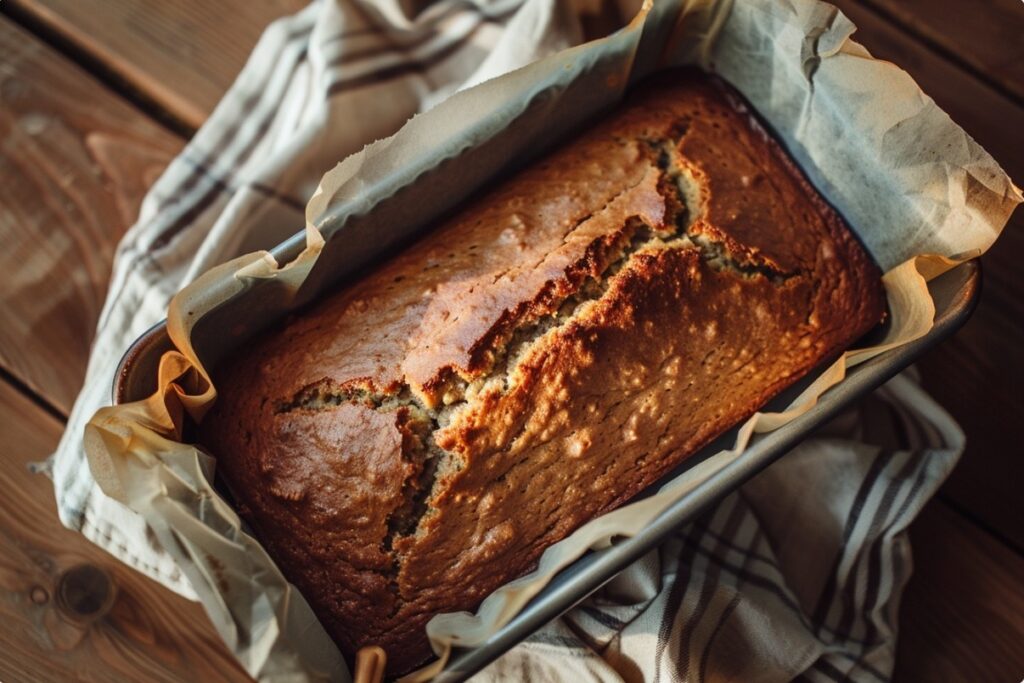 Банановий хліб у формі одразу після випікання