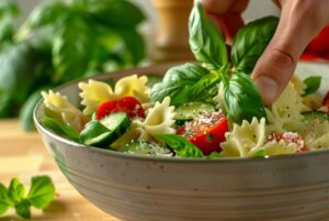 Базилік у салаті з макаронами