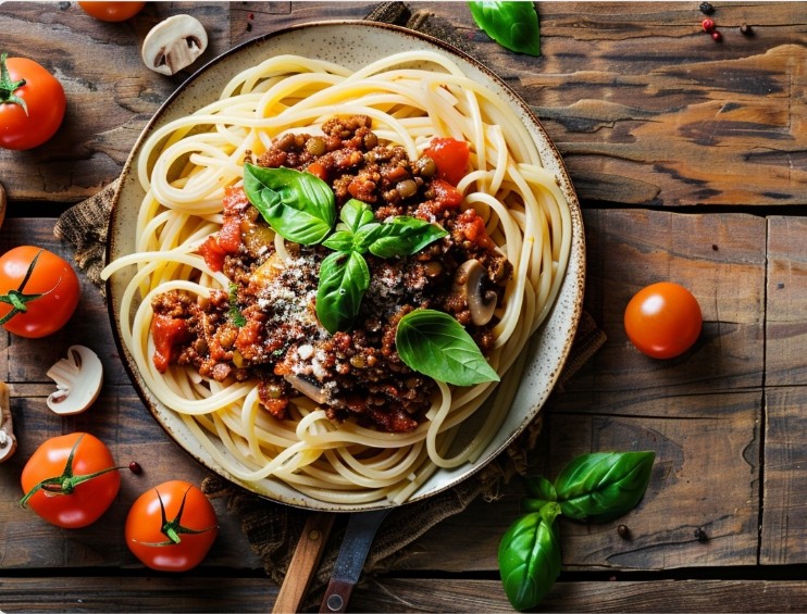 Болоньєзе без м’яса з сочевицею та грибами