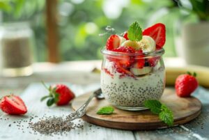 Чіа-пудинг із полуницею та бананом