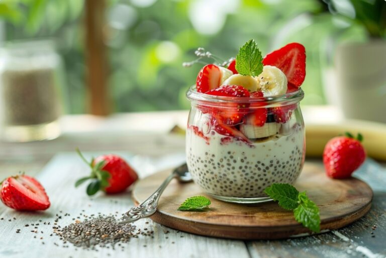 Чіа-пудинг із полуницею та бананом — Сніданок