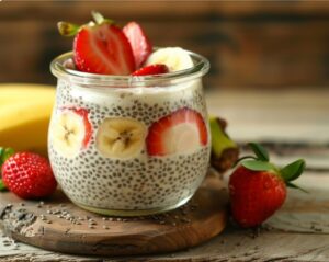 Chia-Pudding mit Erdbeeren und Banane