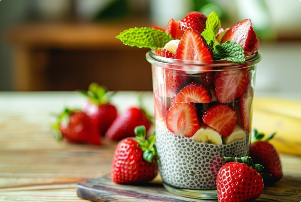 Чіа-пудинг з молоком і фруктами