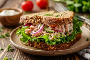 Deli-Sandwich mit Thunfischsalat und Tomaten