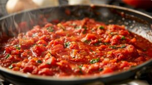 Додайте нарізані помідори і ретельно перемішайте, дайте суміші закипіти