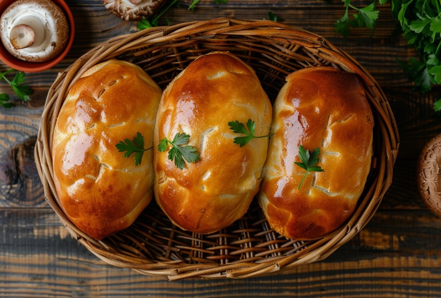 Домашні пиріжки з печерицями і білими грибами