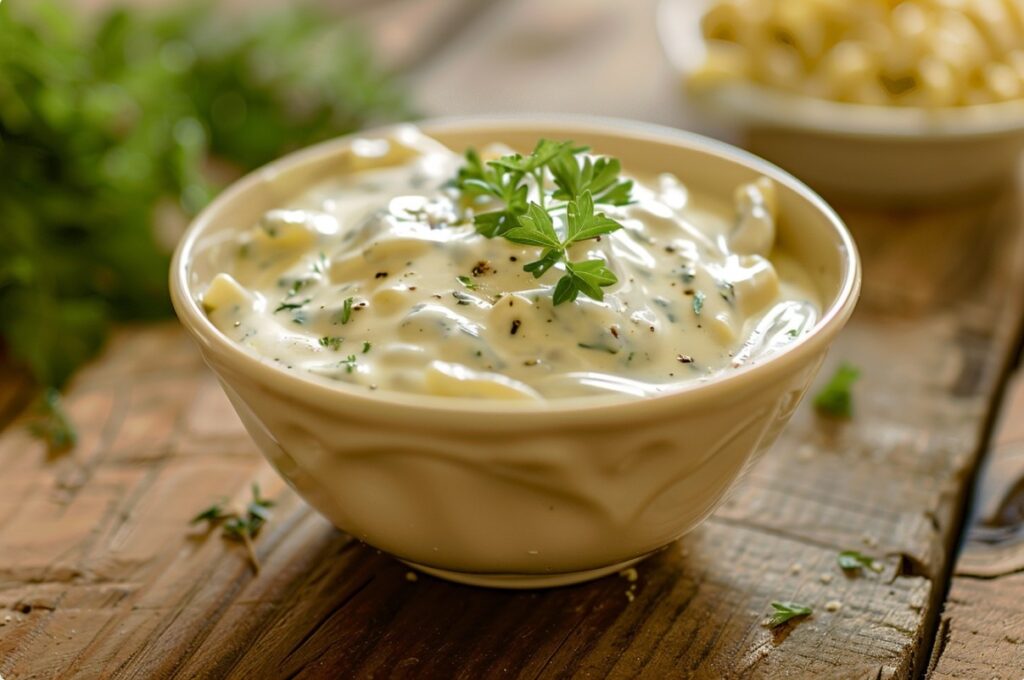 Domowy kremowy sos w misce