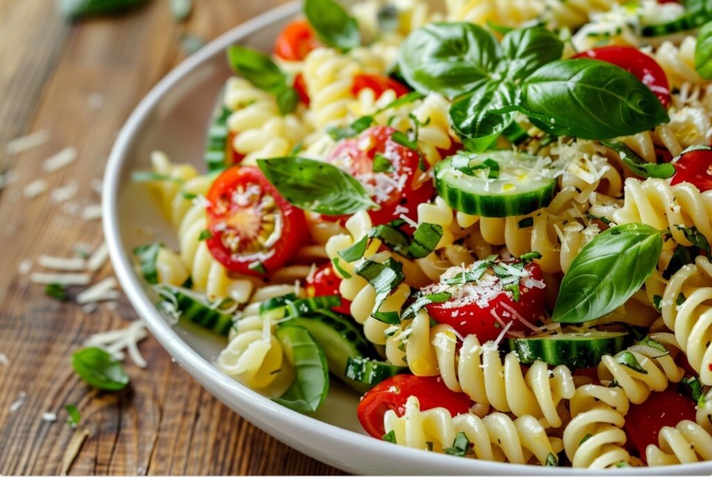 Домашній макаронний салат з базиліком