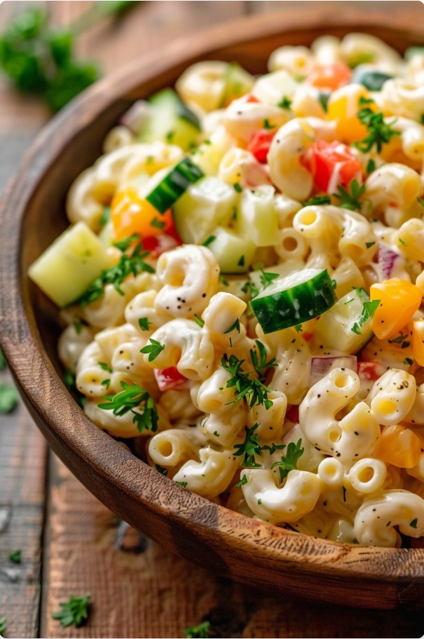 Домашній макаронний салат з огірком і перцем