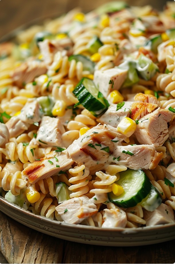 Домашній Nudelsalat з копченою куркою і огірком