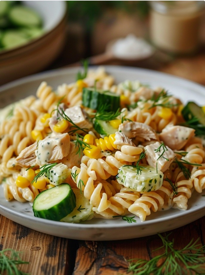 Домашній Nudelsalat з куркою і кукурудзою