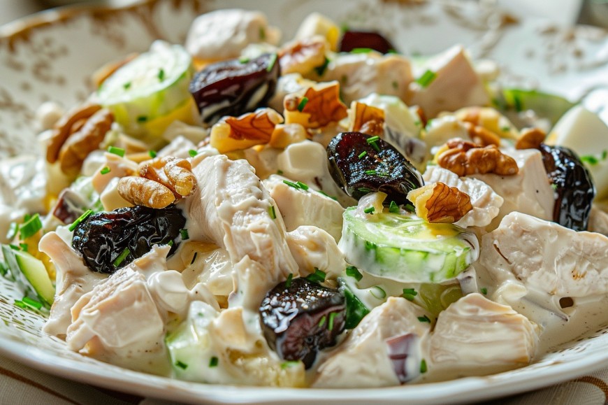 Домашній салат з копченою куркою і чорносливом