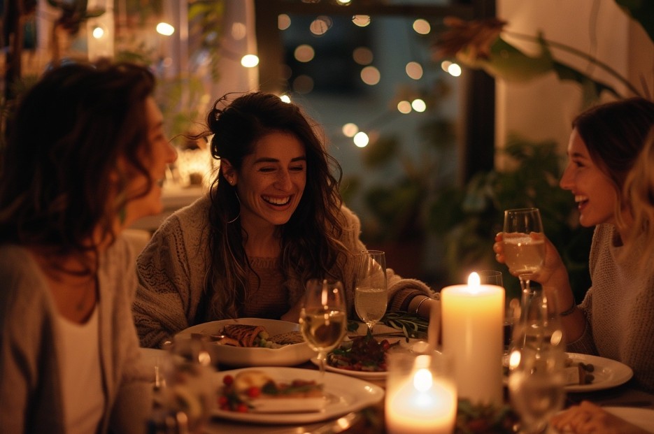 друзі спілкуються на кухні під час домашнього святкування