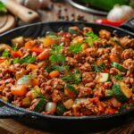 Фарш з овочами на сковорідці