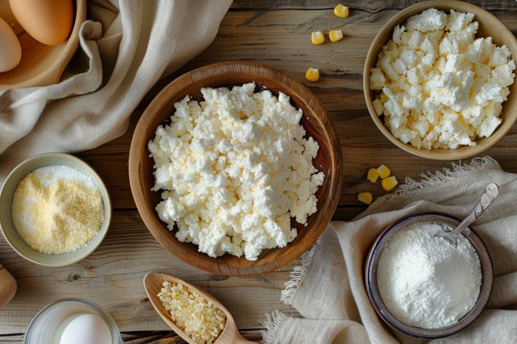 Фото інгредієнтів для сирників з кукурудзяним борошном