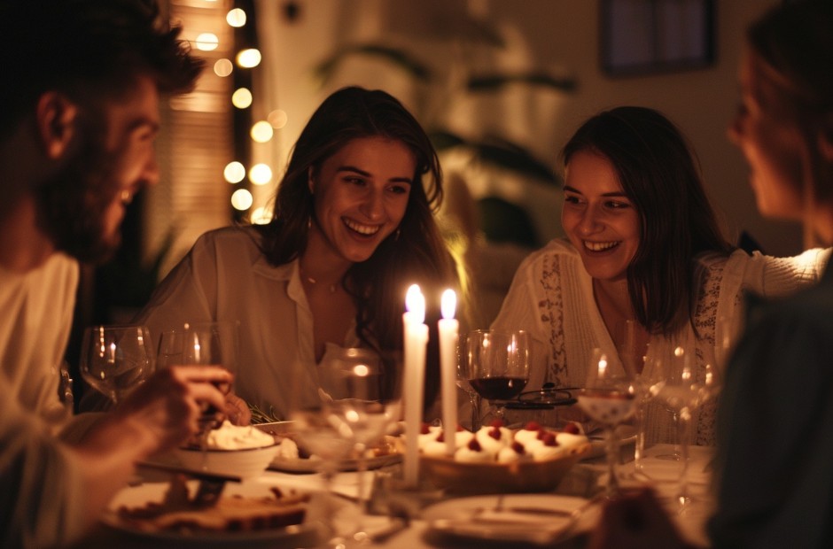 господар святкує разом з гостями