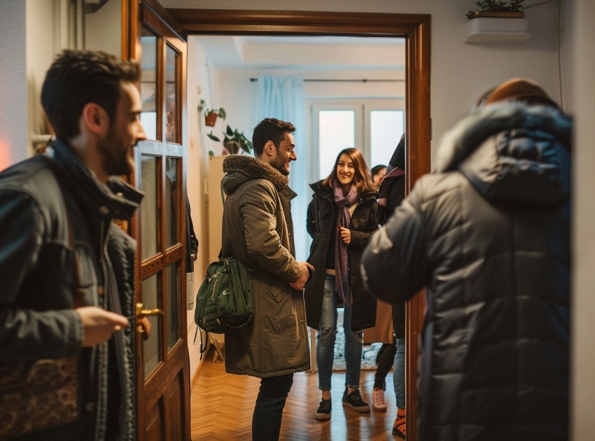 господар зустрічає гостей на домашньому святі