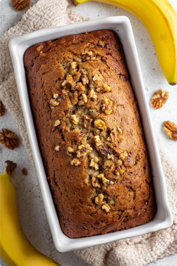 Готовий банановий хліб після 10 хвилин охолодження.