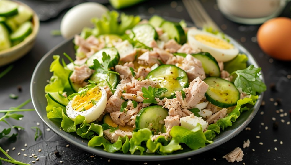 Готовий салат із тунцем і яйцем