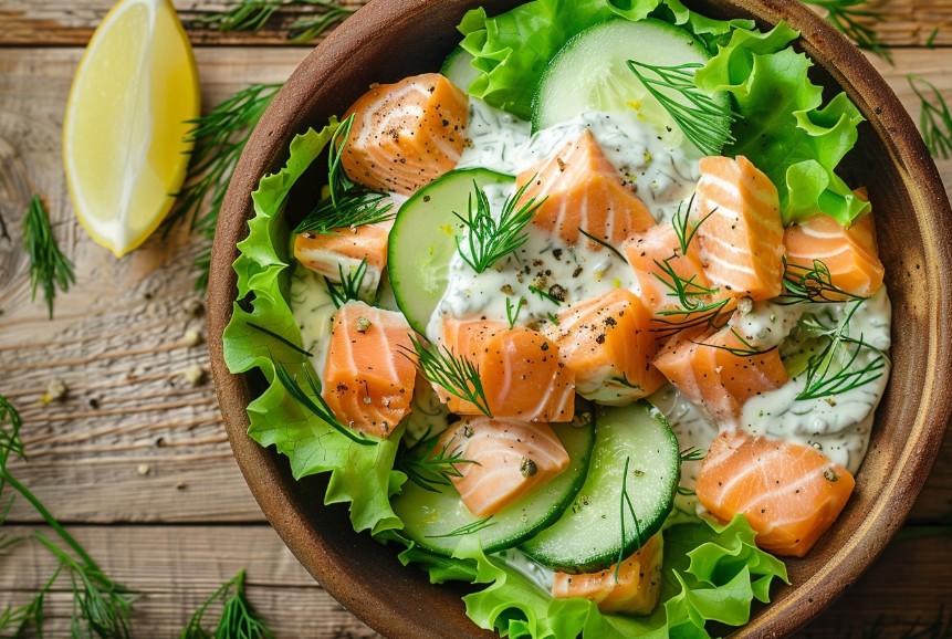 Холодний салат з лососем і крем-сиром за 20 хвилин