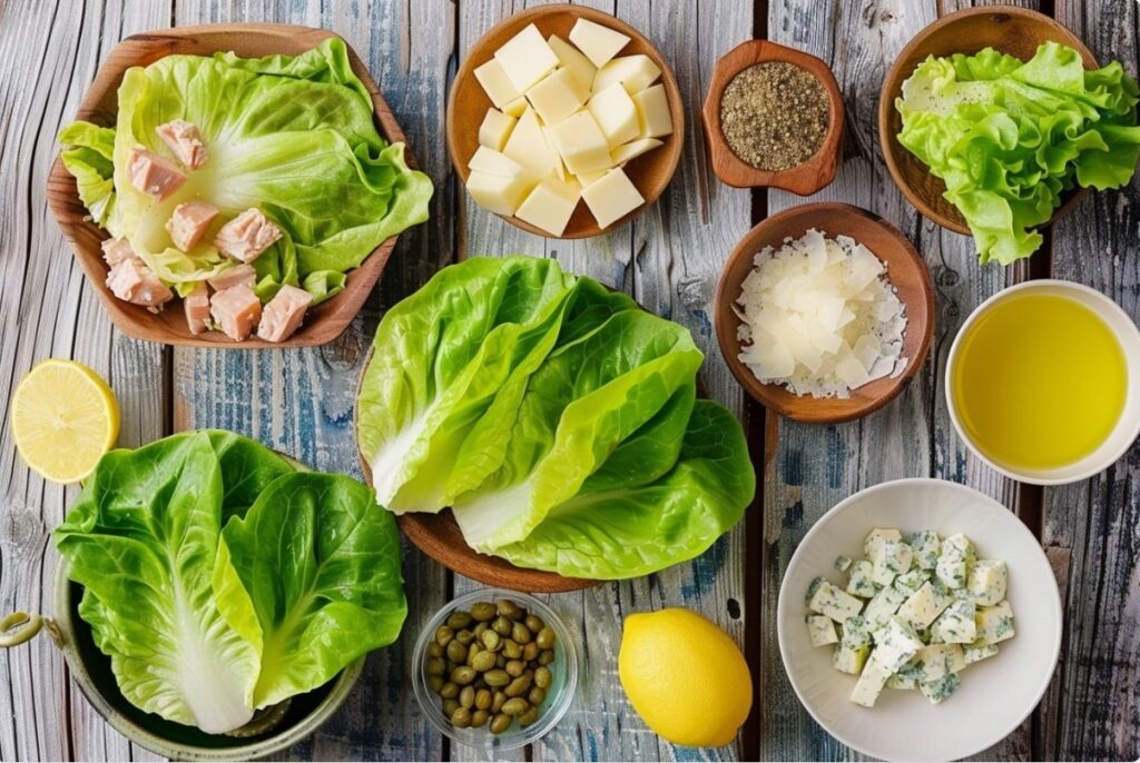 Інгредієнти для приготування салату з тунцем та салатом романо