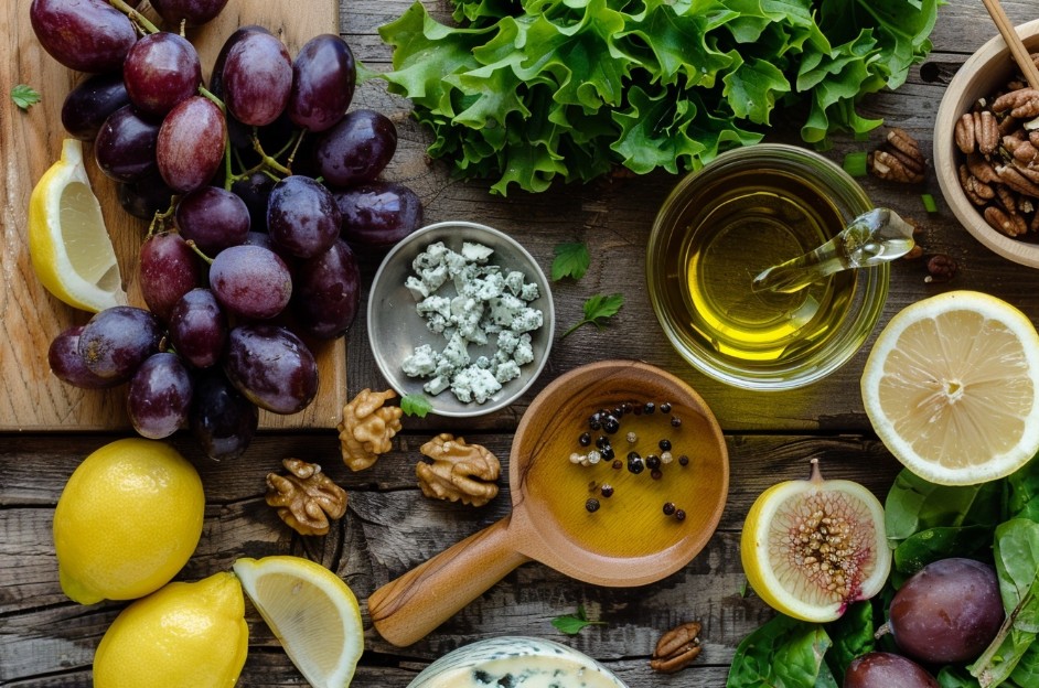 інгредієнти для салату з дорблю та виноградом