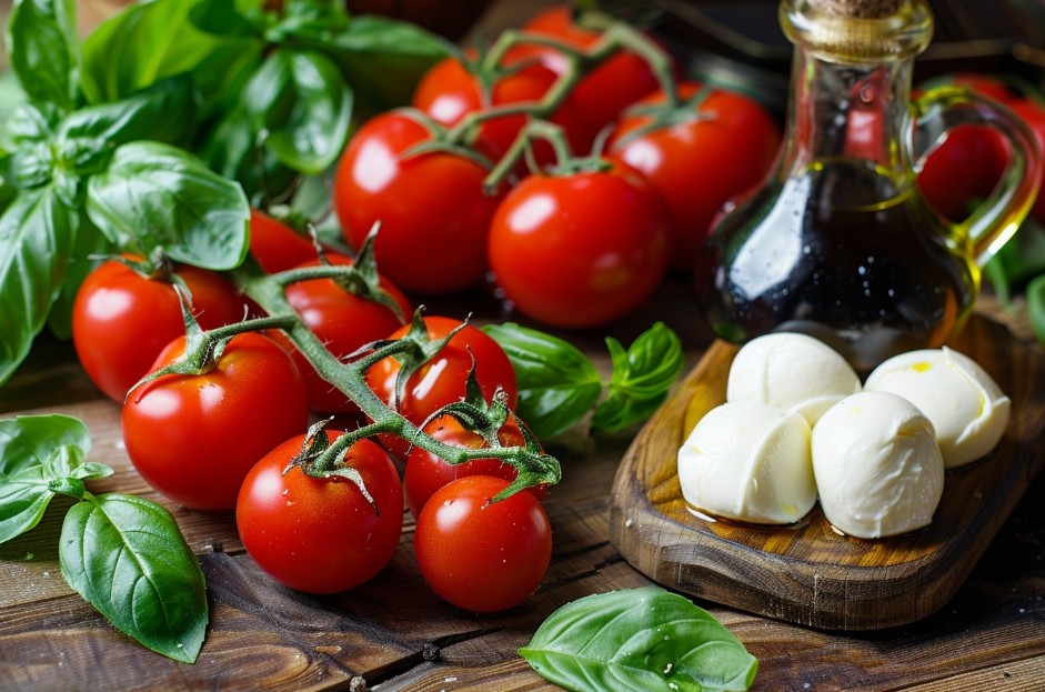 Інгредієнти до простого салату з моцарелою та помідорами