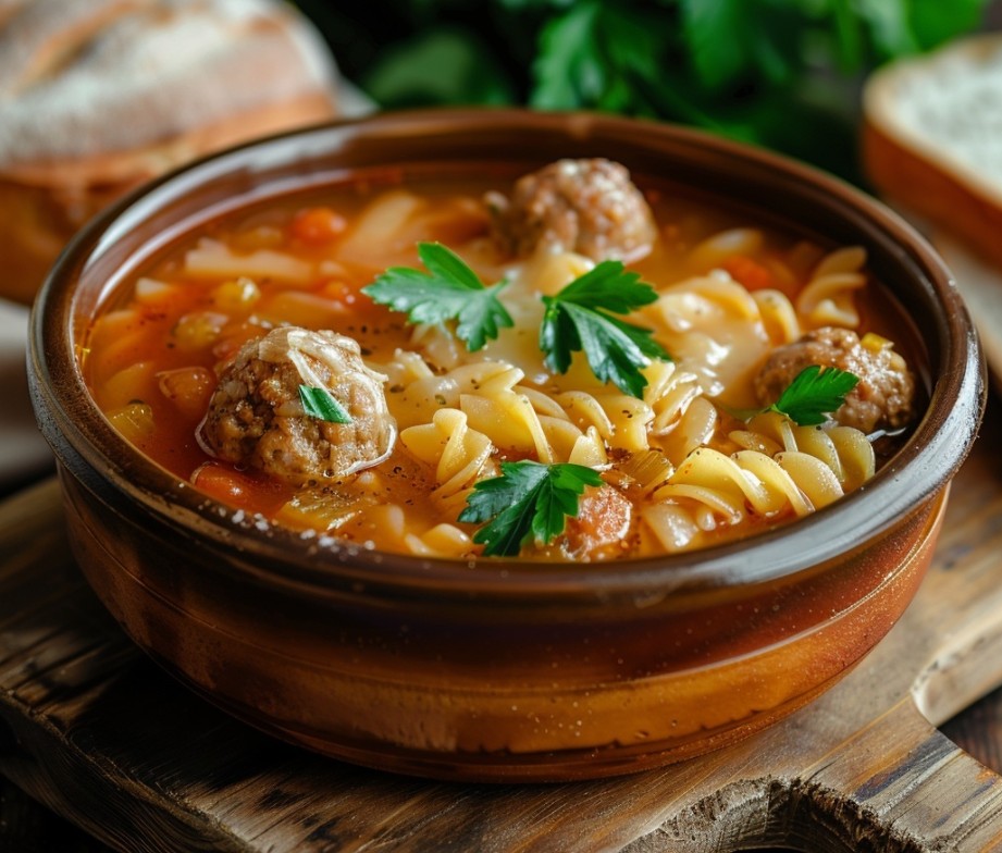 Італійський суп з фрикадельками та пастою
