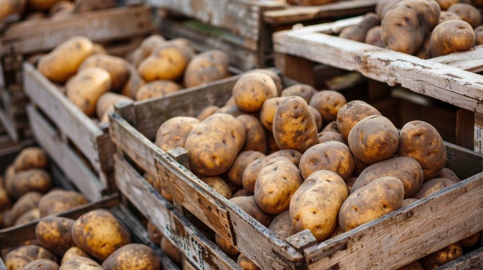 Картопля на ринку у дерев’яних ящиках