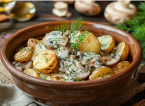 Kartoffeln mit Pilzen in Sauerrahm